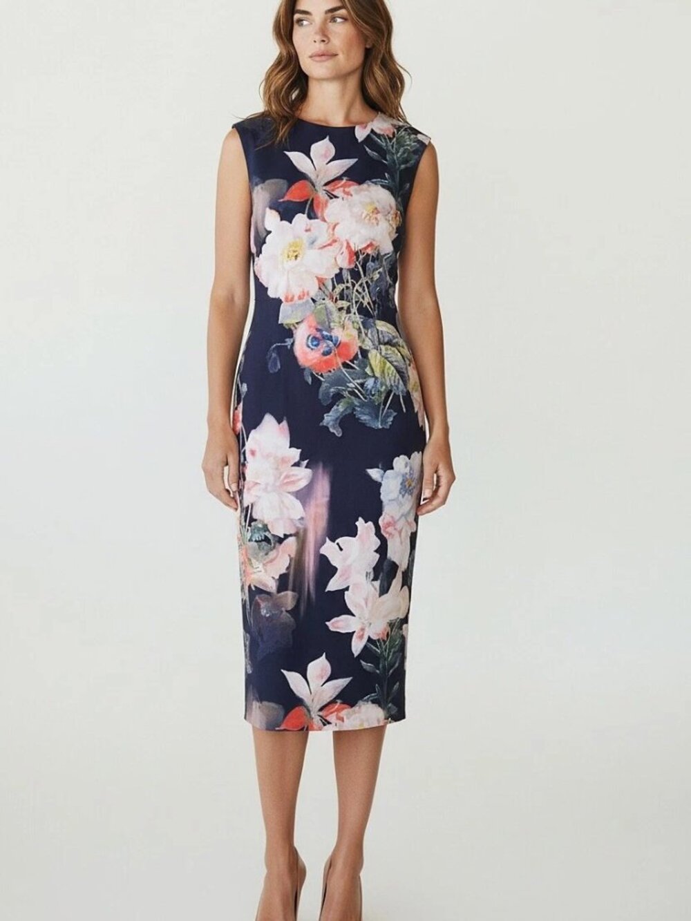 Ted Baker London Candiss Opulent Bloom Floral Print Midi Dress sz 3 (US 8/10)